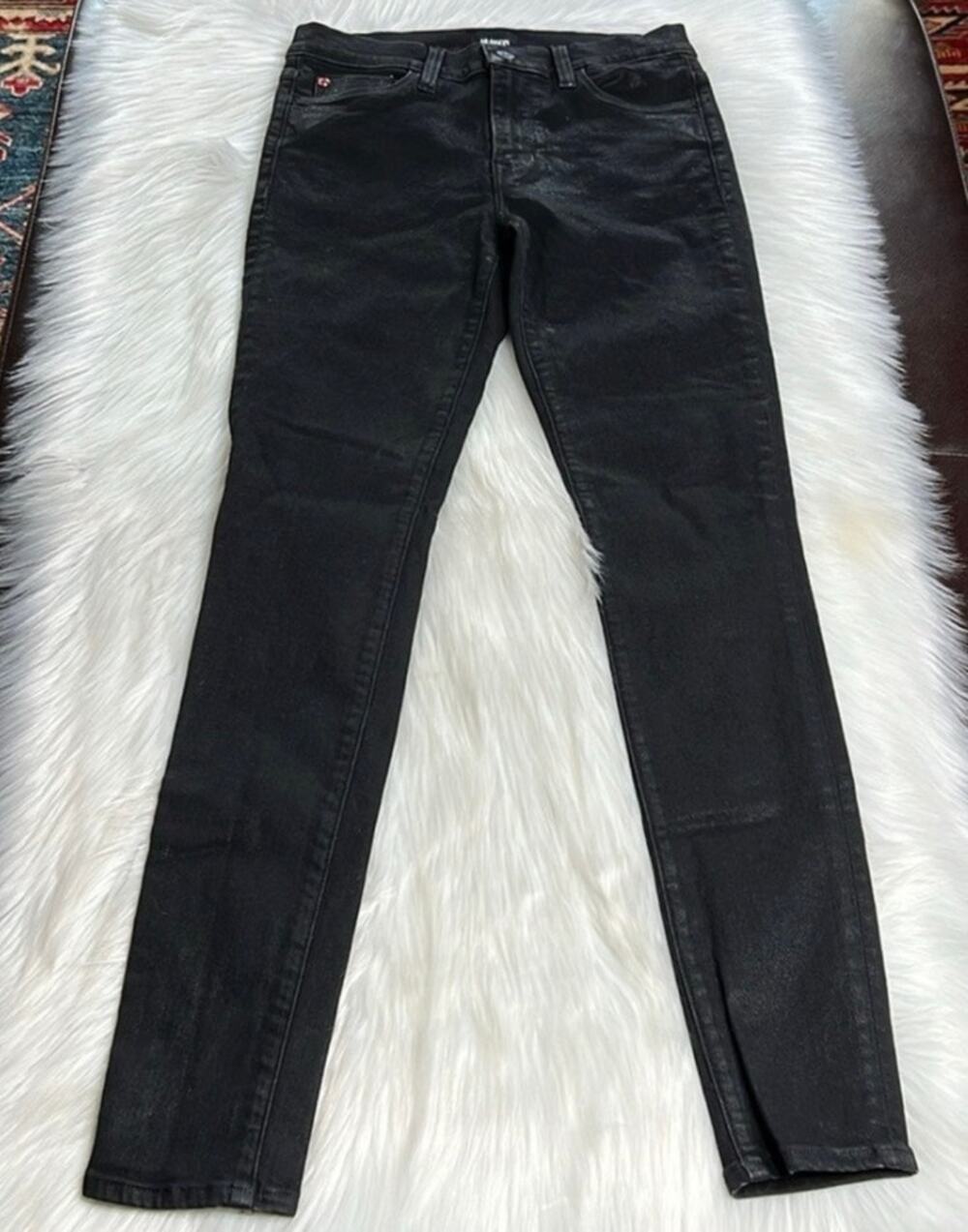 Hudson Black Coated Mid Rise Natalie Skinny Jeans